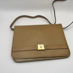 Vintage Christian Dior Crossbody Tan Leather Honeycomb Monogram Messenger